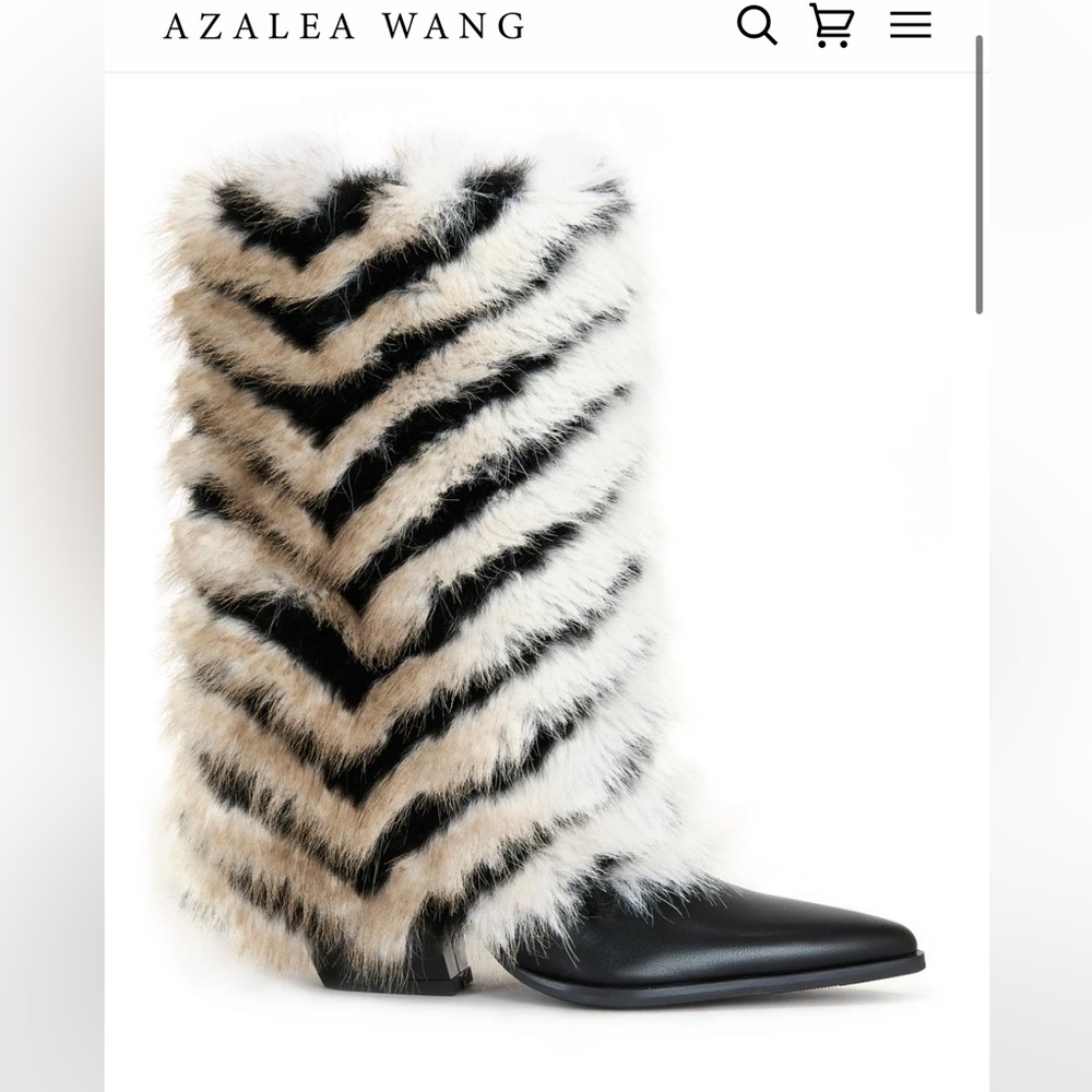 Stylish Black and White Azalea Wang fur boots TRENDING ON SOCIAL original $140!